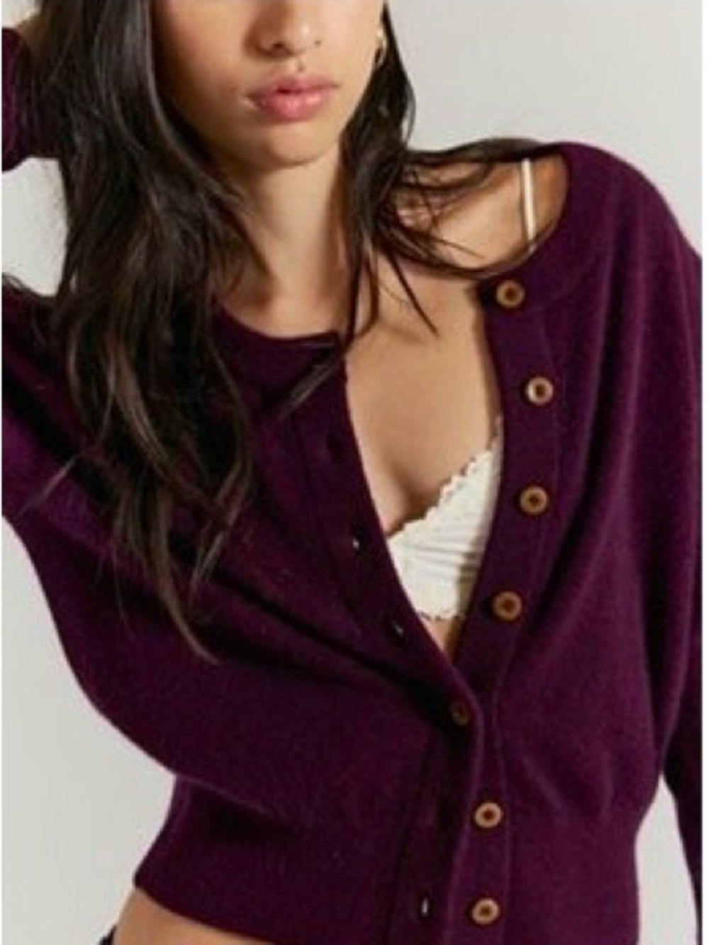 Women's Deep Plum Cashmere Button-Front Cardigan Sweater